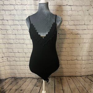 Intimately Free People Black Bodysuit with Crochet Trim - size Medium - Women's